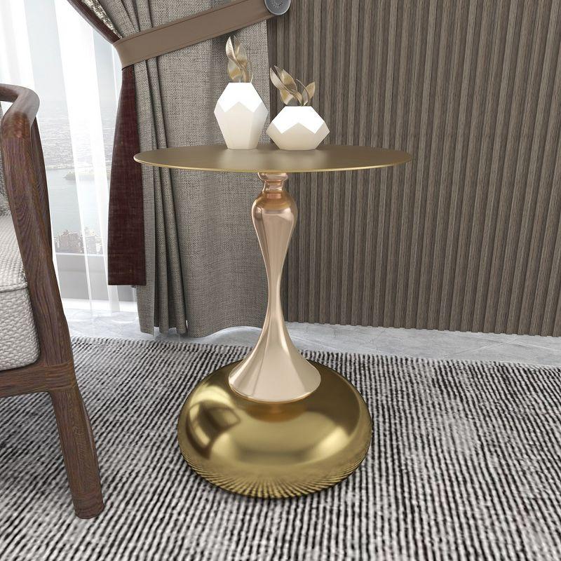 LeisureMod Wide Side Table with Gold Stainless Steel Top Round Accent Table and Pedestal Base Modern End Table Savoy Series