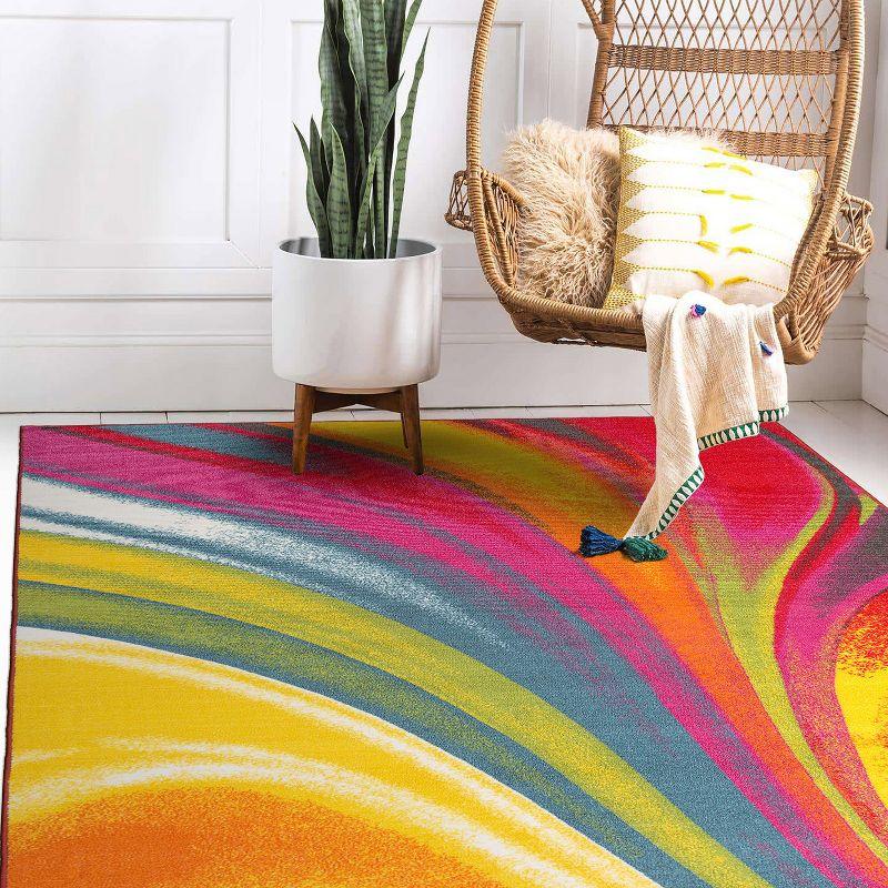 World Rug Gallery Modern Contemporary Waves Multicolored Non-slip (Non-skid) Area Rug - Multi 5'3" x 7'3"
