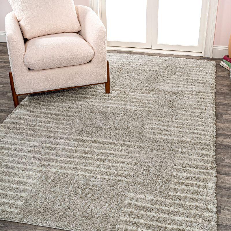 Petra Abstract Stripe Geometric Shag Area Rug - JONATHAN Y