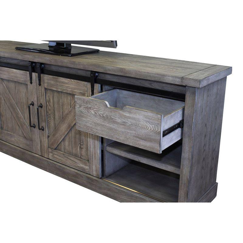 86" Rustic Brown Wood TV Console with Sliding Doors