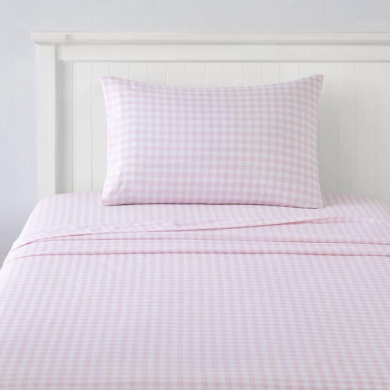 Pink Gingham Print Microfiber Kids' Full Sheet Set