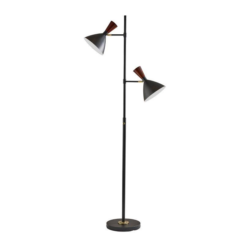 Mid-Century Modern Black and Walnut Adjustable Floor Lamp