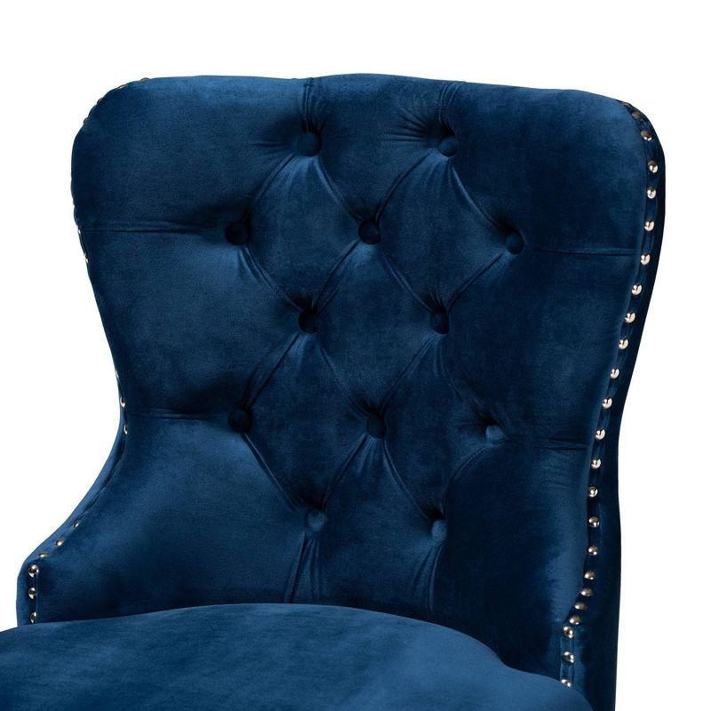 2pc Howell Modern Velvet Upholstered Wood Counter Height Barstool Set Blue/Brown - Baxton Studio: Polyester, Fixed Height