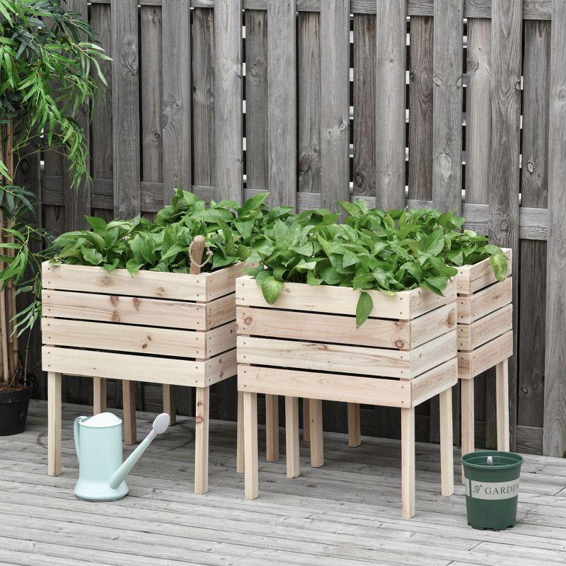 Outsunny 4PCS Wooden Raised Garden Beds Kits Elevated Planter for Outdoor Plants Flowers Vegetables, Raised Garden Boxes