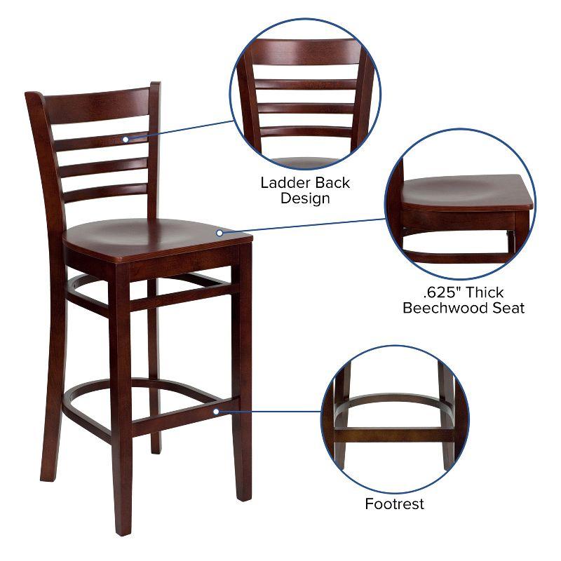 Elegant Mahogany Wood Ladder Back Barstool with Footrest