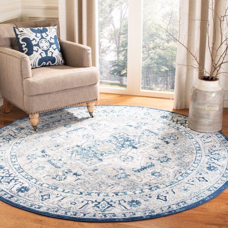 Brentwood Round Gray and Blue Synthetic Area Rug