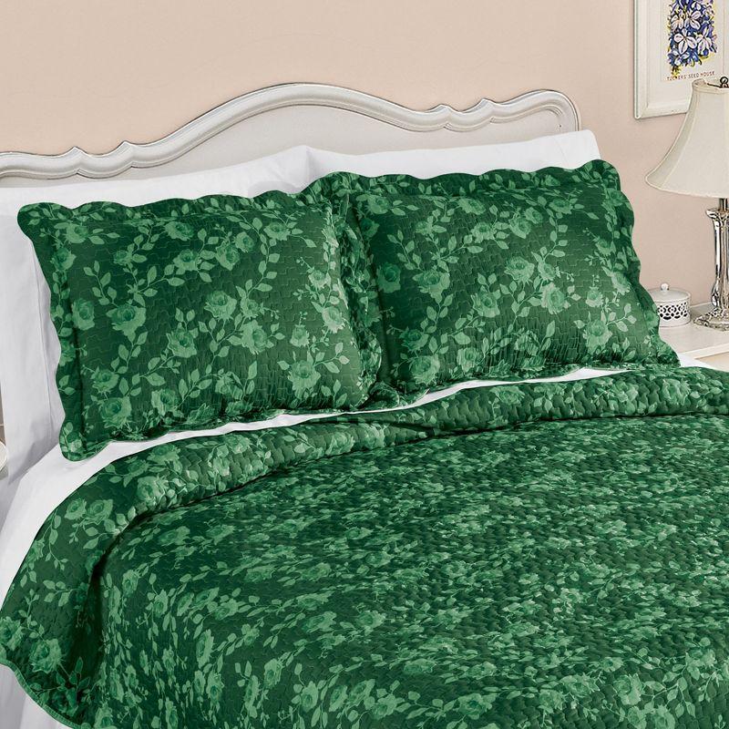 Green Floral Scalloped Edge Pillow Sham