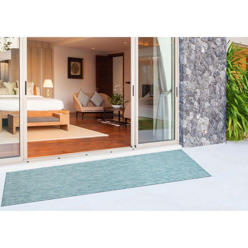 Liora Manne Carmel Texture Stripe Indoor/Outdoor Rug Aqua 1'11" x 4'11"