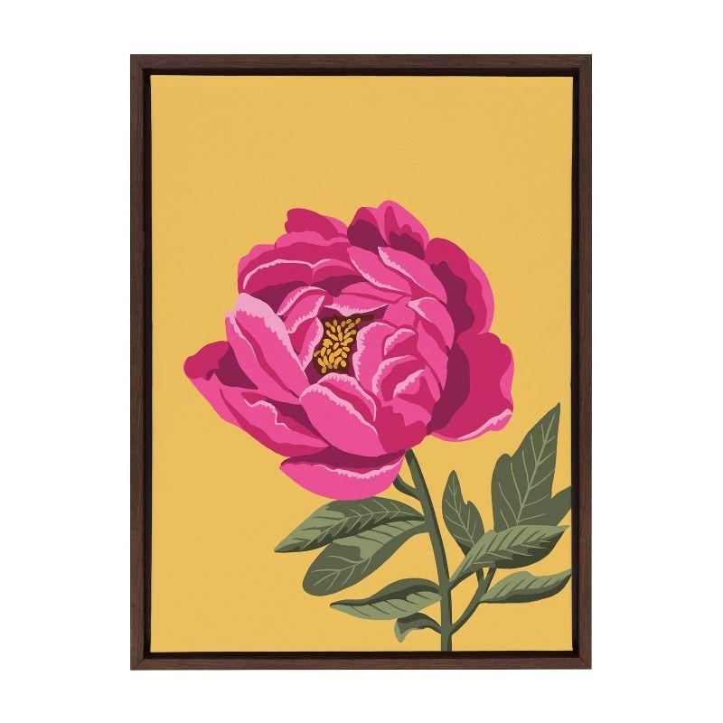 Bright Peony Framed Canvas Wall Art in Walnut Brown