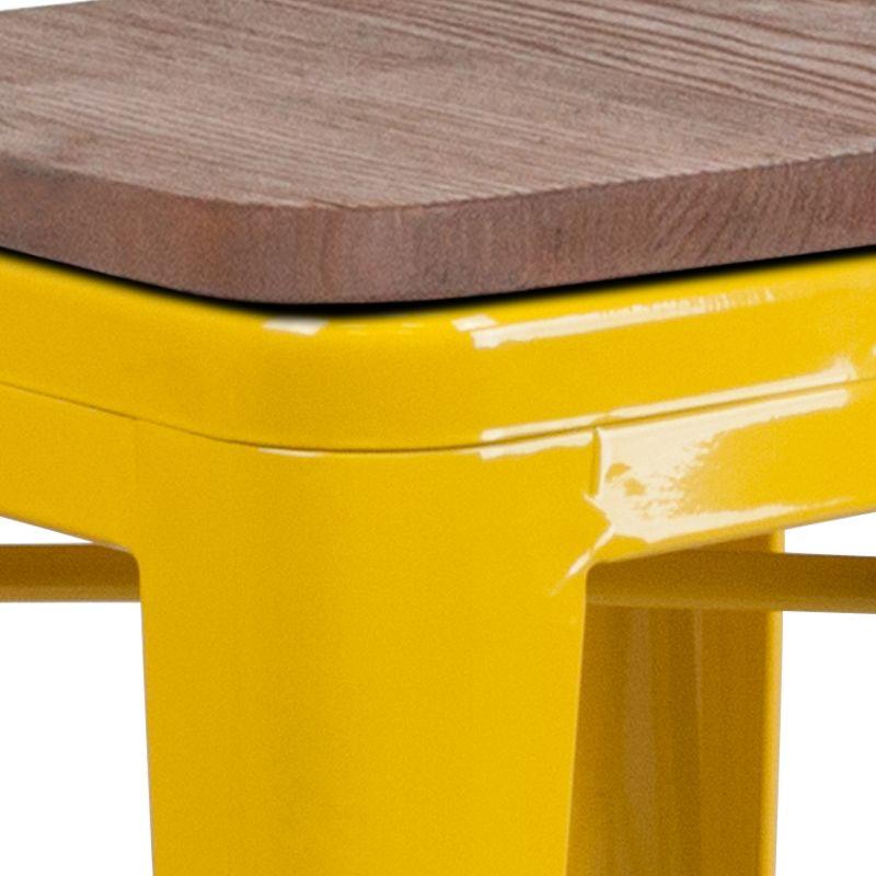 Merrick Lane Backless Metal Dining Stool with Wooden Seat for Indoor Use