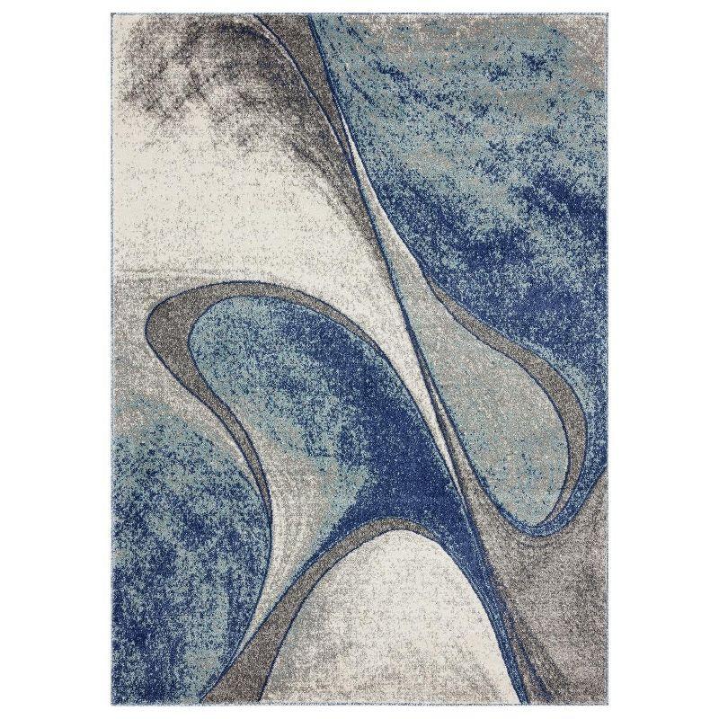 Abstract Swirls 8' x 10' Blue Synthetic Area Rug