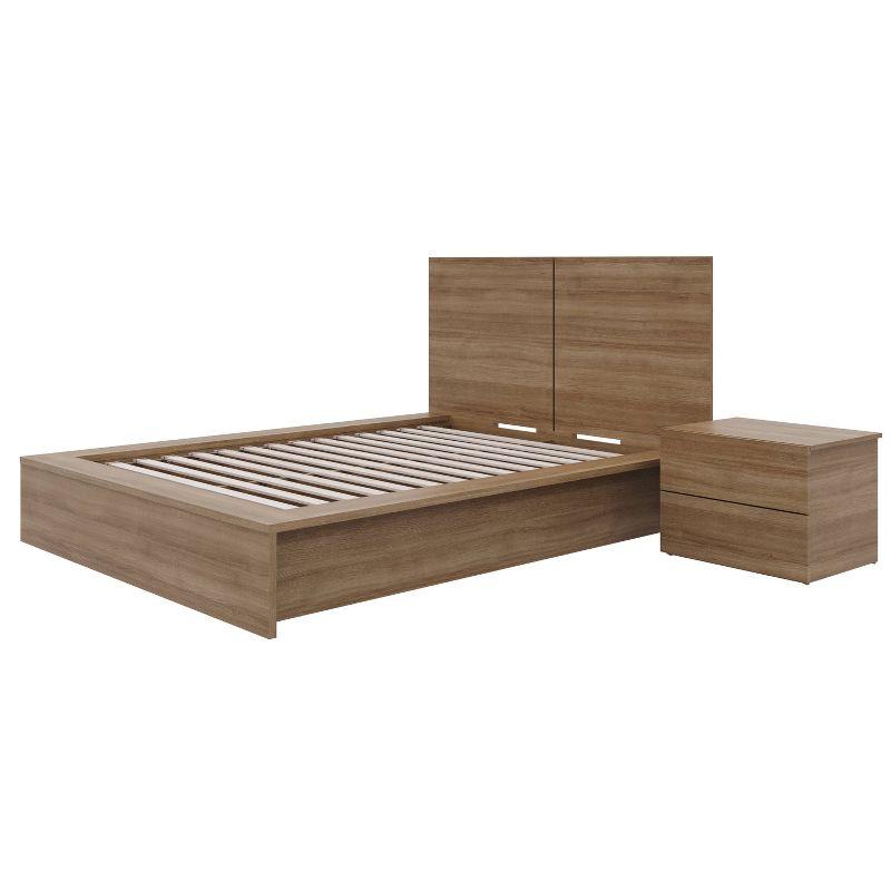 Nexera 3pc Full James Bedroom Set Brown Oak: Modern Style, Includes Nightstand & Headboard