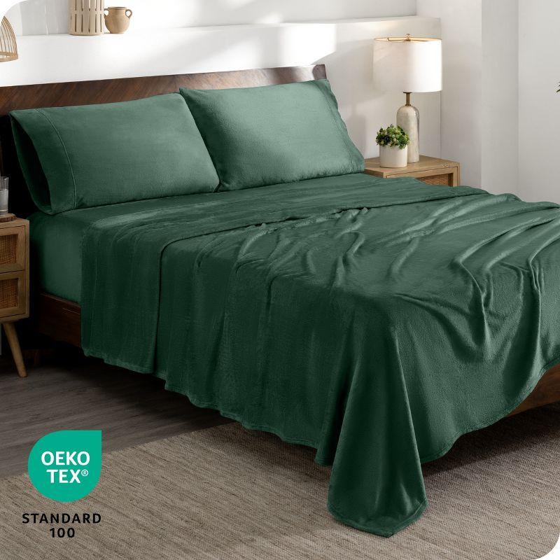 Velvety Soft Microplush Fleece Forest Green Queen Sheet Set by Bare Home