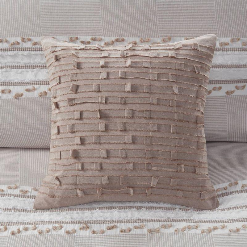 Taupe Jacquard Cotton Square Throw Pillow with Zipper Closure