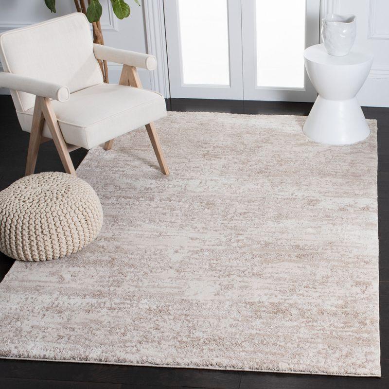 Ivory Beige Power Loomed Abstract Area Rug