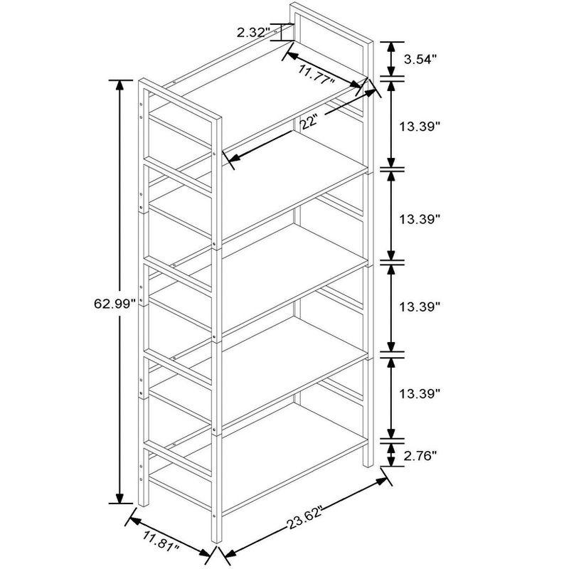 LuxenHome 5-Shelf 63" H x 23.62" W Wood and Metal Etagere Bookcase Brown