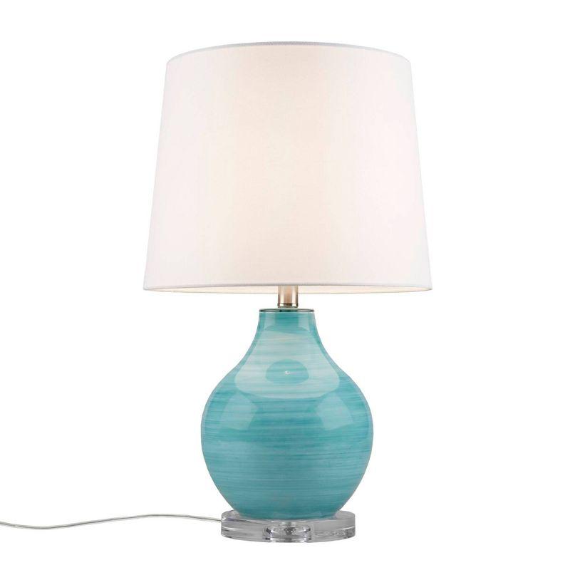 Maelle Blue Aqua Swirl Glass Table Lamp with White Shade