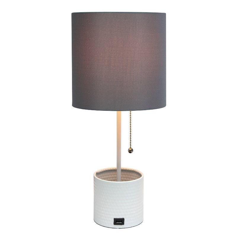 Hammered Metal Organizer Table Lamp with USB Port & Pull Chain - Simple Designs: ETL Listed, No Assembly Required