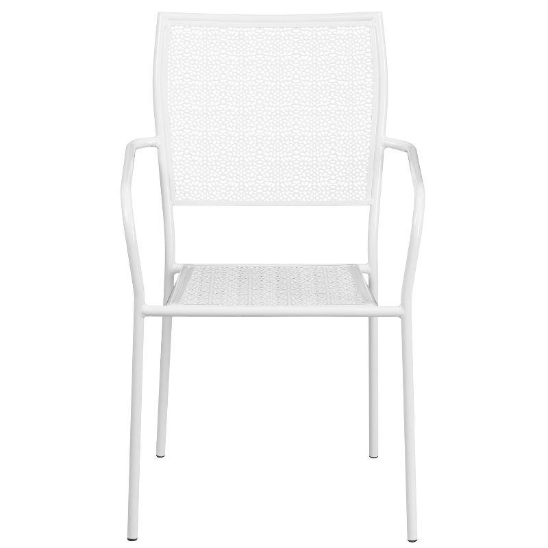 Rain Flower White Steel Stackable Outdoor Dining Chair