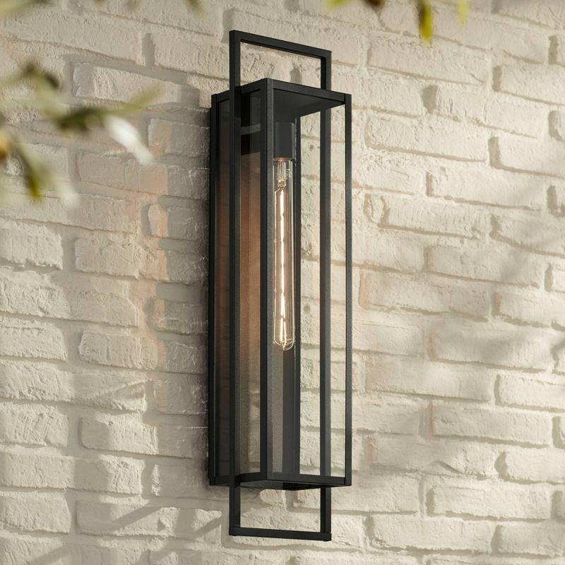 Possini Euro Design Jericho 28" High Modern Outdoor Wall Light Fixture Mount Porch House Edison Bulb Textured Black Finish Metal Clear Glass Shade