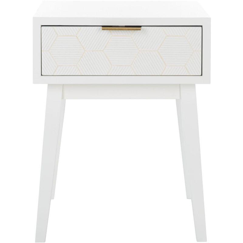 White Wood and Metal Retro Accent Table with Storage