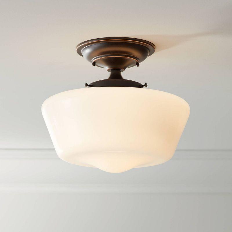 Bronze and White Glass Farmhouse Ceiling Light Fixture