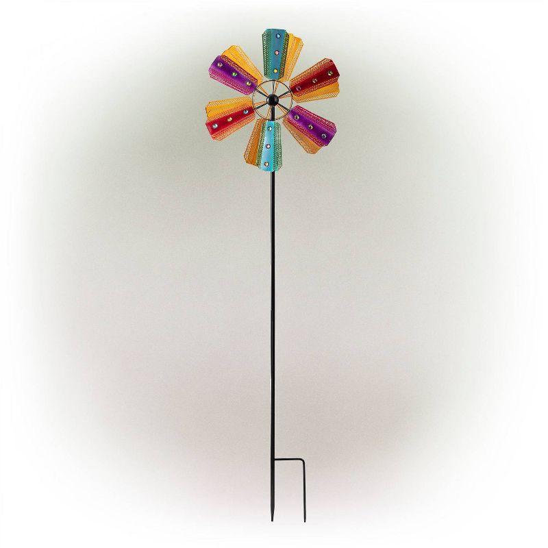 Colorful Bejeweled Metal Windmill Spinner Garden Stake - Alpine Corporation: Decorative Yard Art, Iron Crafted, Multicolored Gems