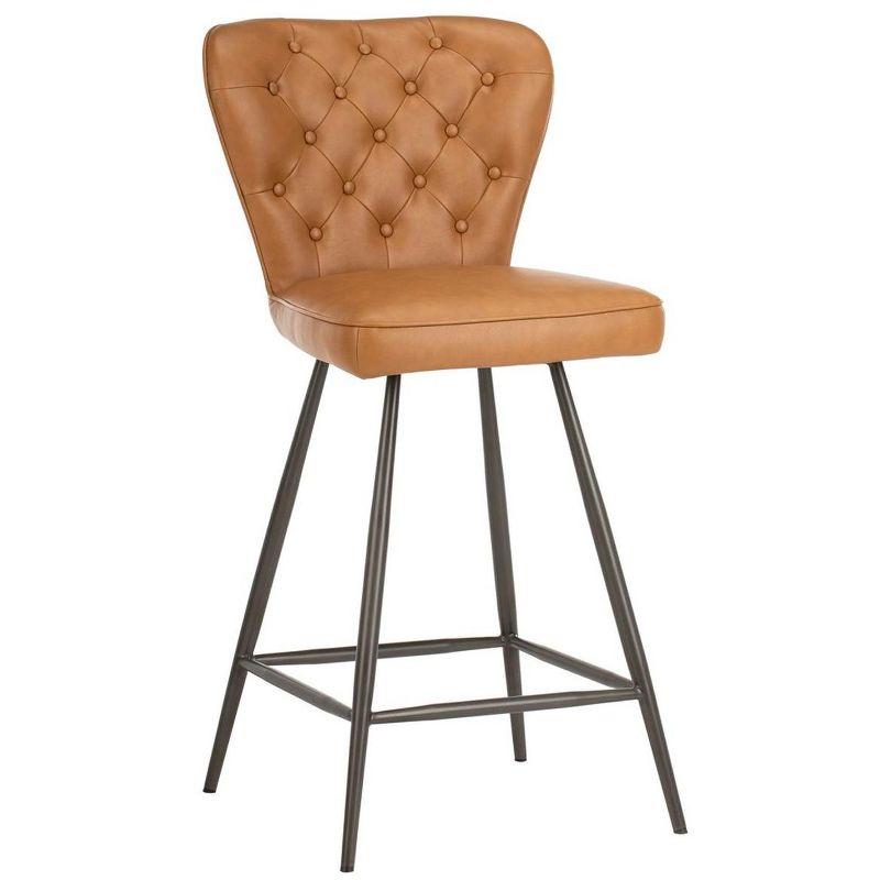 Ashby 26"H Mid-Century Modern Leather Tufted Swivel Counter Stool (Set of 2) - FOX1702 - Camel - Safavieh Couture
