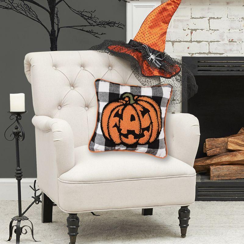 C&F Home 12" Jack-O-Lantern Pumpkin Check Tufted Halloween Throw Pillow