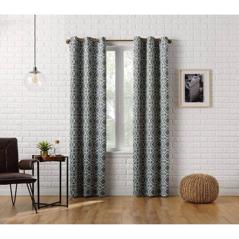 40"x84" Sun Zero Blackout Barnett Trellis Grommet Curtain Panel Gray: Thermal Insulated, Energy Efficient, Noise Reduction