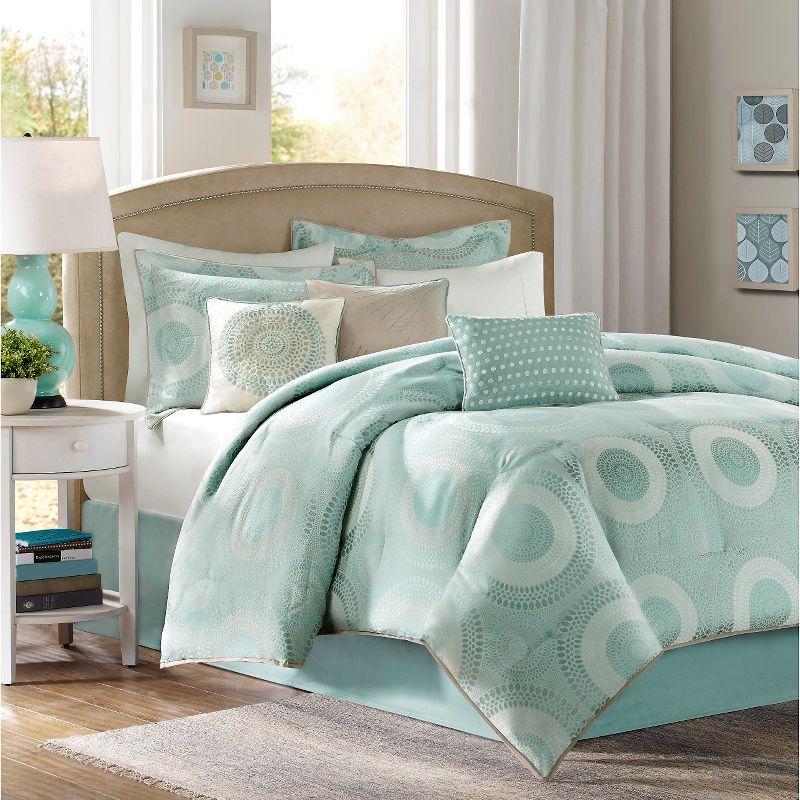 Baxter Blue Jacquard Queen Comforter Set with Geometric Print