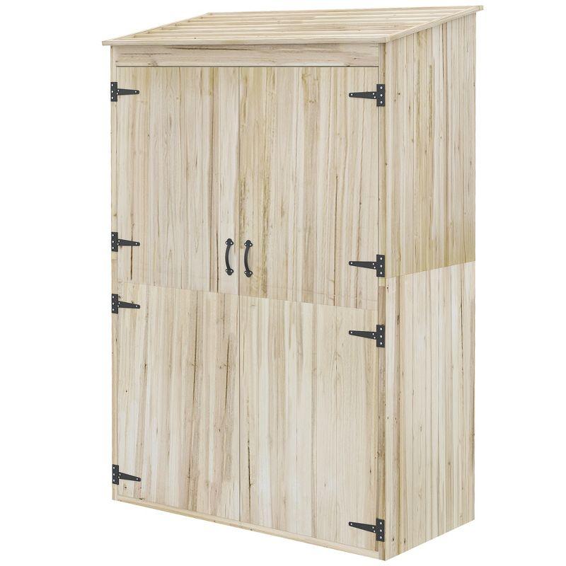 Outsunny Wooden Garden Shed Tool Storage with Double Magnet Doors, Garden Shed with Tilted Roof, 47.25"  x 22.5" x 72'', Natural