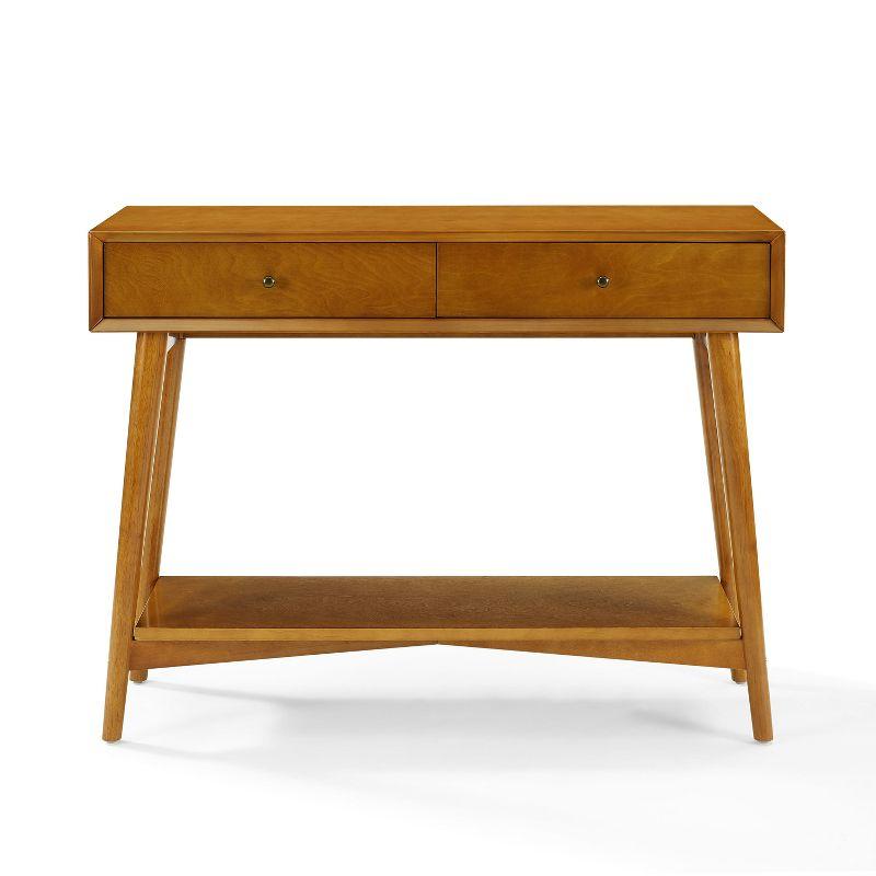 Crosley Landon Console Table Acorn: Mid-Century Modern Design, Hardwood with Open Shelf & Drawer