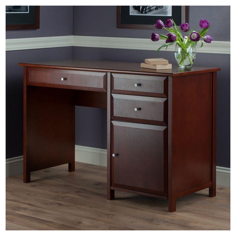 Walnut Transitional Wood Office Desk with Filing Cabinet