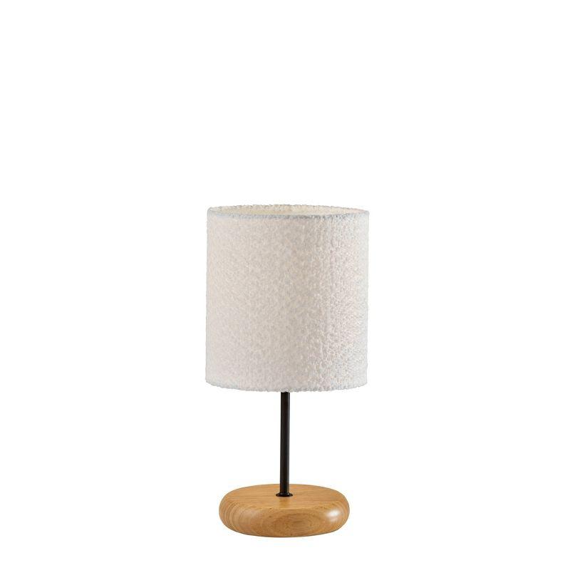 White Boucle Fabric Drum Shade Table Lamp with Wood Base, 16" Tall