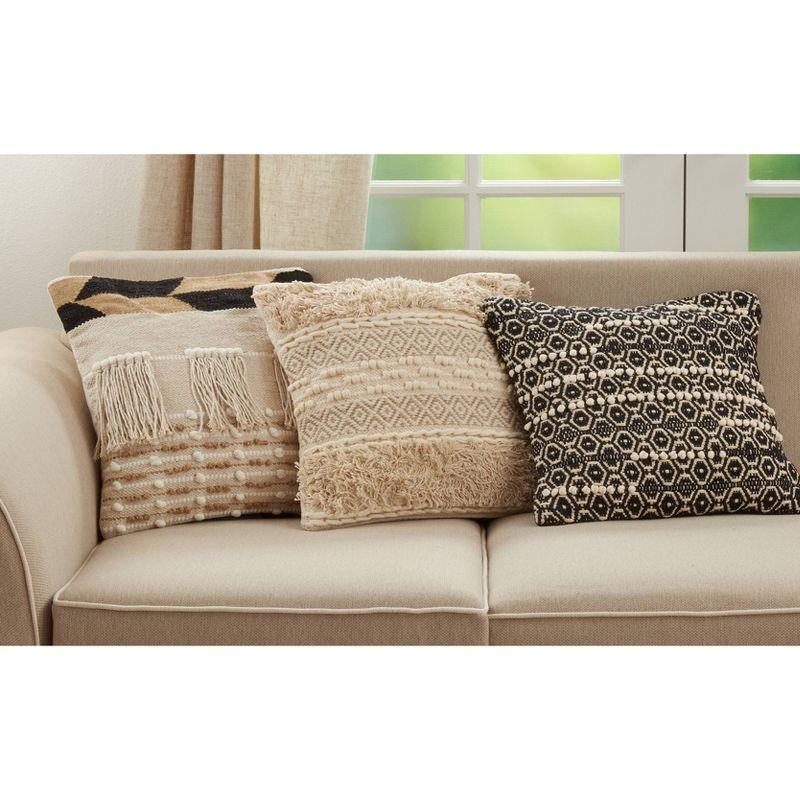 18"x18" Poly-Filled Corded Moroccan Design Square Throw Pillow Natural - Saro Lifestyle