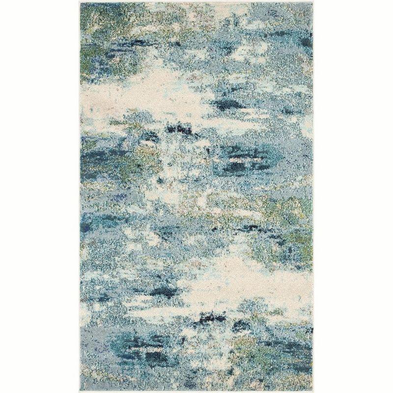 Light Blue and Beige Abstract Rectangular Area Rug