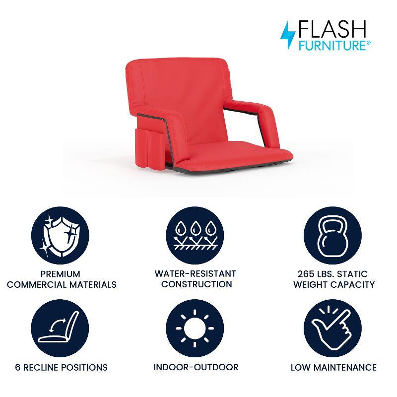 Flash Furniture Extra Wide Lightweight Reclining Stadium Chair with Armrests, Padded Back & Seat with Dual Storage Pockets and Backpack Straps