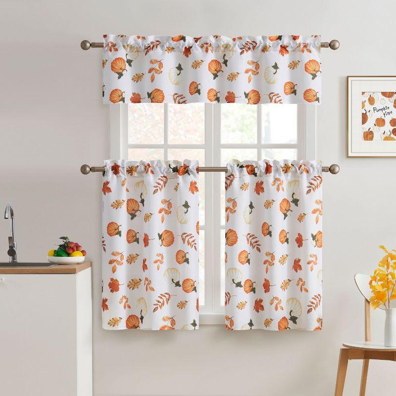 White Polyester Autumn Harvest Kitchen Curtain Set