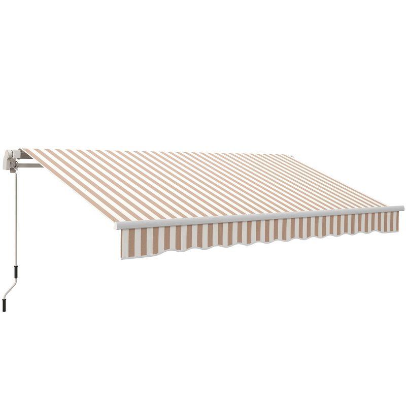 Beige Striped 144'' x 120'' Manual Retractable Patio Awning