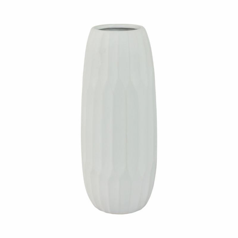 White Ceramic Indented Design Table Vase, 14"