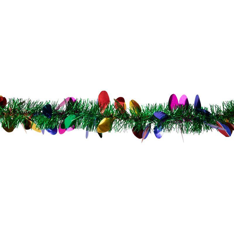 Northlight Seasonal 50' x 2" Green and Multi-Color Christmas Light Bulb Wrapped Tinsel Garland - Unlit