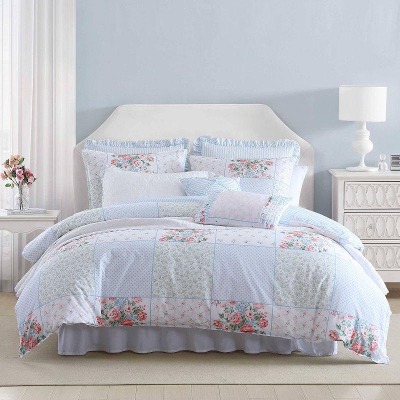 Hope Patchwork Blue and Pink Cotton 7-Piece Duvet Cover Set