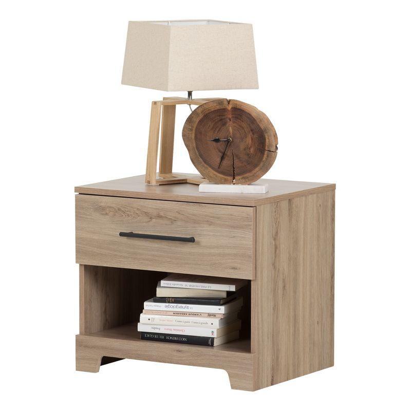 Primo 1 Drawer Nightstand Rustic Oak - South Shore: Metal Handle, Open Shelf Storage