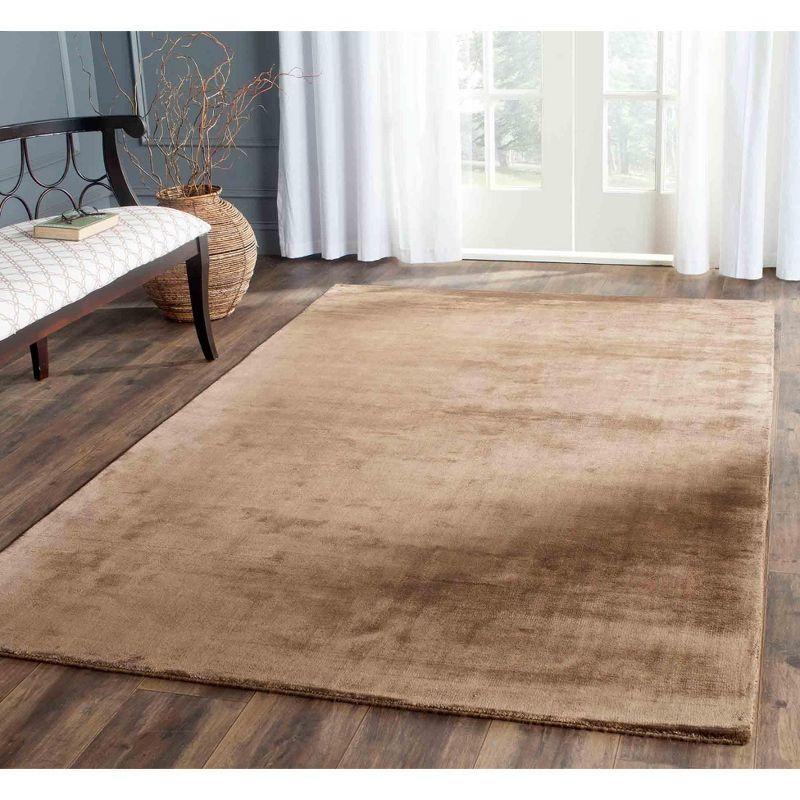 Luxurious Hand-Knotted Brown Wool & Viscose 4' x 6' Area Rug