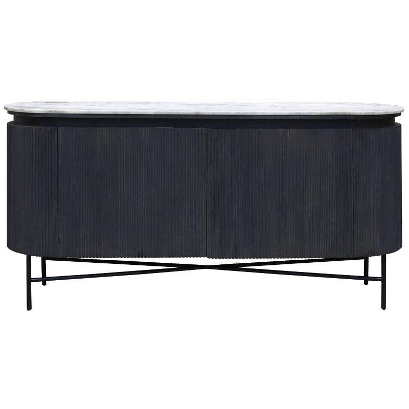 Granite Top White and Charcoal Racetrack Sideboard Cabinet