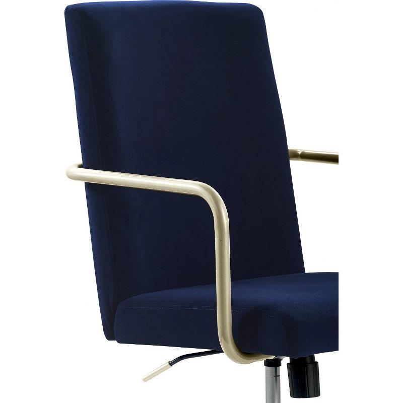 Mid-Century Modern Velvet Navy Blue Executive Swivel Chair with Gold Metal Trim