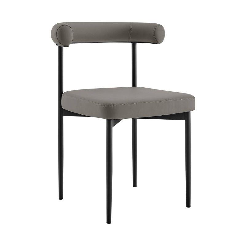 Armen Living Set of 2 Shannon Iron and Faux Leather Dining Chairs Matte Black/Light Gray