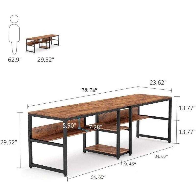 Tribesigns Double Desk with Bookshelf, 78.7" Computer Office Double Desk for Two Persons, Writing Desk Workstation with Shelf for Home Office