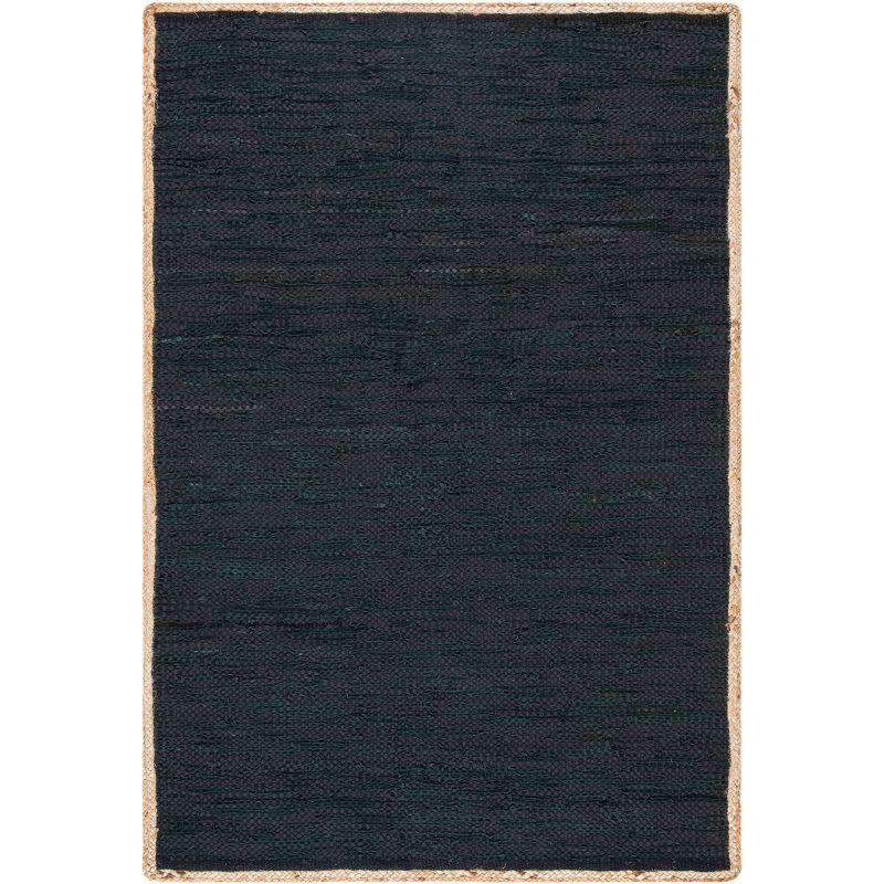 Hand-Knotted Black and Natural Wool Area Rug, 4' x 6'